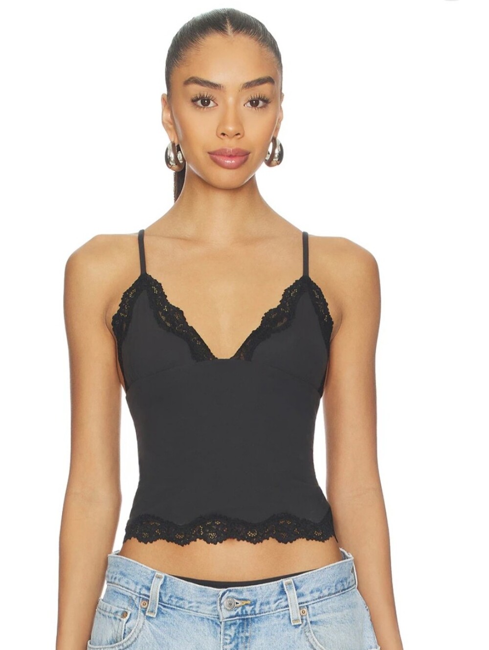SKIMS NWOT Fits Everybody Lace Triangle Cami Size SMALL ONYX Color